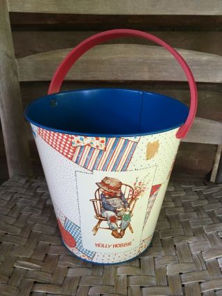 VTG CHEIN HOLLY HOBBIE TIN SAND PAIL METAL TOY BUCKET WITH SAND SIFTER SWEET 2