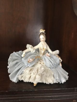 Dresden Lace Figurine Lady Seated On Couch
