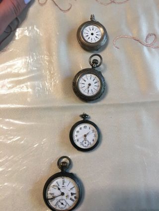 4 Vintage Silver Case Small Pocket Watches For Parts/repair 052201