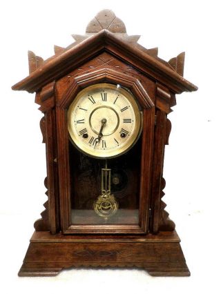 Carved American 8 Day Striking Walnut Parlor Clock - - Circa 1875