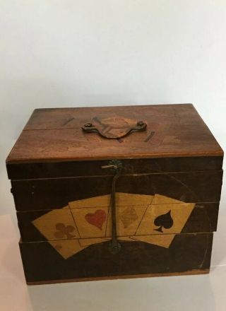 Antique Vintage Wooden Playing Card Box 3 Tiers Wood Card Carrier Caddy
