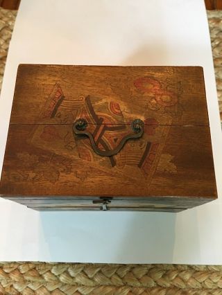 Antique Vintage Wooden Playing Card Box 3 Tiers Wood Card Carrier Caddy 2