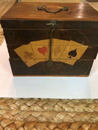 Antique Vintage Wooden Playing Card Box 3 Tiers Wood Card Carrier Caddy 3