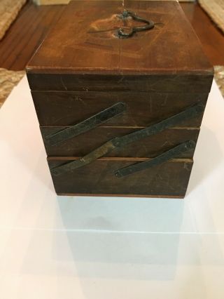 Antique Vintage Wooden Playing Card Box 3 Tiers Wood Card Carrier Caddy 6