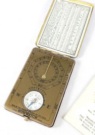 Rare Vintage 1920 ' s Pocket Sun Dial Watch by Ansonia Clock Company. 2