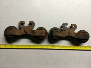 Vintage Heavy Metal Hardware Door Track Sliders? Or Pulleys Pair Barn Door?