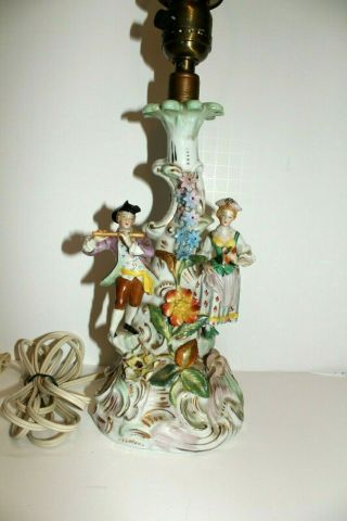 Dresden Saxony Hand Painted Antique Lamp Man Playing Flute For Woman Romantic