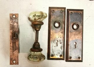 Antique Crystal Glass Door Knob Set Back Plates Lock