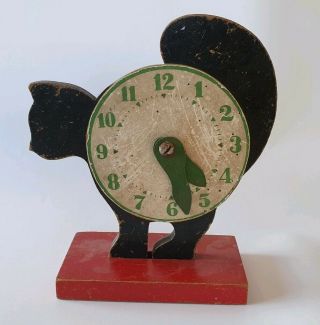 Extremely Rare Vintage Wooden Lines Bros (triang) Teachem Black Cat Clock 1930 