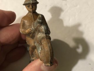Antique Lead Toy Figure WWI Soldier on Motorcycle with Machine Gun Barclay? 3