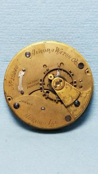 1884 Aurora Watch Co 18s,  11 Jewels Pocket Watch Movement No Case