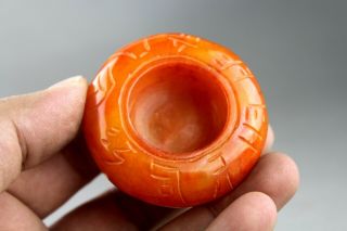 2.  3  Chinese Old Red Jade Hand - Carved Ancient Writing Brush Washer Collect 0140