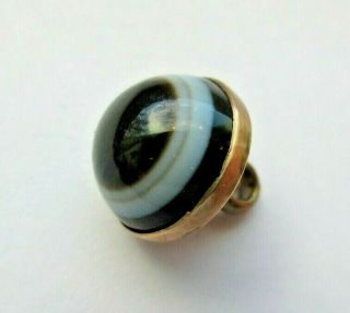 Antique Vtg Polished Agate Stone In Gold Gilt Metal Button 1/2 " (f)