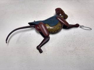 Vintage Lindstrom Mechanical Tin Litho Climbing Monkey T2052