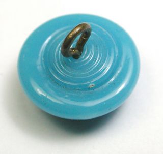 BB Antique Charmstring Glass Button Swirl Back Turquoise w Brass Ring OME 7/16 