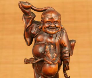 Antiques Old Boxwood Hand Carving Bring Wealth Buddha Statue Figue Netsuke Gift