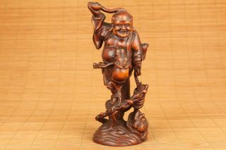 Antiques old boxwood hand carving bring wealth Buddha statue figue netsuke gift 2