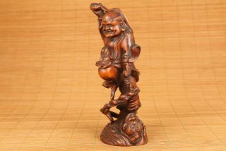 Antiques old boxwood hand carving bring wealth Buddha statue figue netsuke gift 5