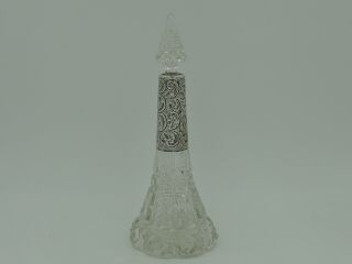 Antique Sterling Silver Collar & Cut Glass Perfume Bottle W/stopper Dauber 1910