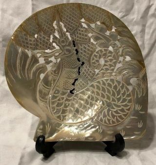 Antique Chinese Mother Of Pearl Carved Shell