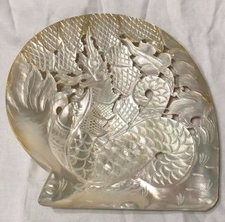 Antique Chinese Mother Of Pearl Carved Shell 3