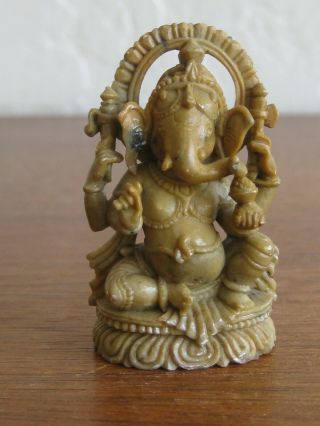 Fine Old India Hindu 4 Arm Lord Ganesha Deity Soapstone Carving Statue Sculpture