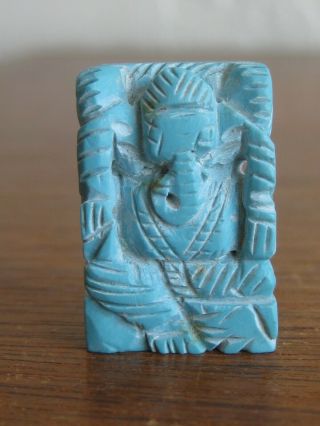 Fine Old India Hindu Lord Ganesha Deity Turquoise Stone Carving Statue Amulet