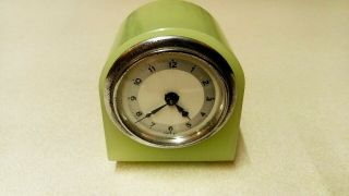 Vintage 1930s Art Deco Vaseline Green Glass Mantel Desk Clock Spares Or Repairs