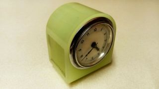 Vintage 1930s Art Deco Vaseline Green Glass Mantel Desk Clock Spares Or Repairs 2