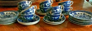 VINTAGE BLUE WILLOW CHILD ' S TEA SET - 10 CUPS/SAUCERS/DESSERT PLATES - JAPAN 2