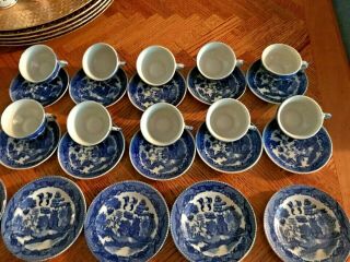 VINTAGE BLUE WILLOW CHILD ' S TEA SET - 10 CUPS/SAUCERS/DESSERT PLATES - JAPAN 6
