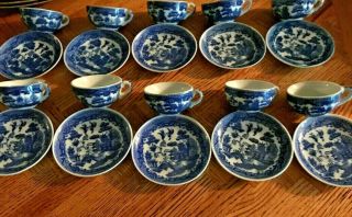 VINTAGE BLUE WILLOW CHILD ' S TEA SET - 10 CUPS/SAUCERS/DESSERT PLATES - JAPAN 7