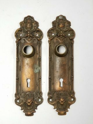 Ad5 Antique Back Plate 8 5/8 " X 2 3/8 " Art Nouveau Door Hardware Keyhole Brass
