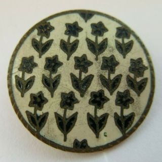 Antique Vtg French Champleve Enamel Button W/ Flowers 1 " (e)