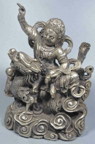 Exorcism Collectable Miao Silver Carve Buddhism Pray Buddha Dragon Tibet Statue