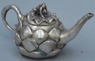 Collectable Handwork Miao Silver Carve Lotus Noble Royal Auspicious Old Tea Pot 3