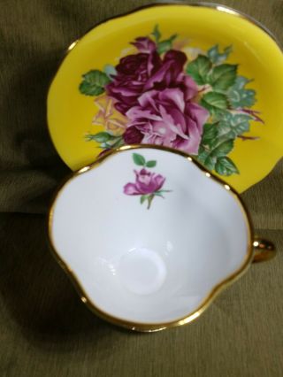 Rare Vtg Windsor Bone China Tea Cup and Saucer Large Pink Roses Gold Gilt Yellow 3