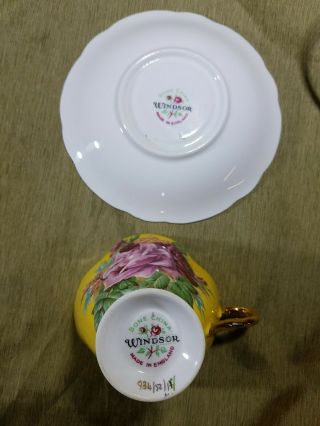 Rare Vtg Windsor Bone China Tea Cup and Saucer Large Pink Roses Gold Gilt Yellow 8