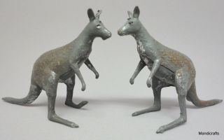 Britains Ltd Lead Toy Kangaroo X 2 Animal Zoo Figure 2in C1940s Noahs Ark Vtg