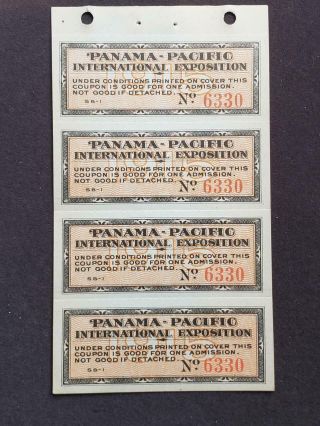 1915 Panama Pacific Expo.  Sheet Of Four Tickets,  San Francisco Ppie