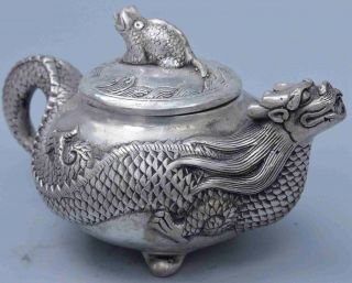 Collectable Souvenir Miao Silver Carve Around Dragon Exorcism Pray Lucky Tea Pot