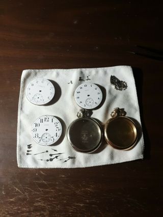 3 Elgin Antique Pocket Watch 16s 7j Movement Not Run,  Parts Only And 2 16s Case