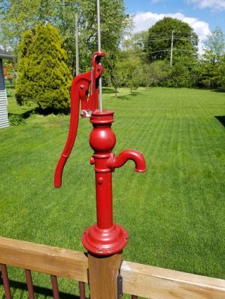 Vintage Cast Iron Antique Hand Water Well Pump - Painted Red - Great For The Garden