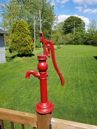 Vintage Cast Iron Antique Hand Water Well Pump - Painted Red - Great for the Garden 2