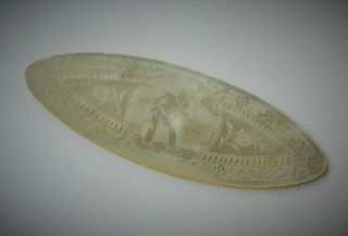 ANTIQUE CHINESE CARVED MOTHER OF PEARL ELLIPTICAL GAMING CHIP JASMINE & LOTUS 2 2