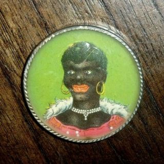 Antique Black Americana Dexterity Game Woman W/pearl Necklace Mirror Back