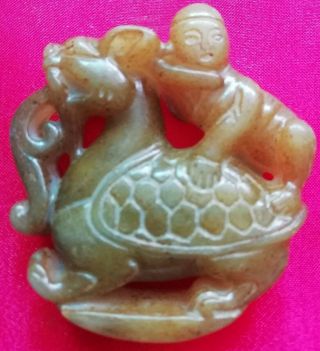 Chinese Jade Culture Old Jade Hand Carving Oudenodon With Son Lucky Pendant