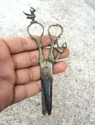 Old Rare Primitive Handmade Birds Figure Brass Iron Scissors