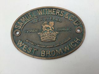 Safe Plaque Vintage Samuel Withers &co Ltd Safe Plaque Antique Safe Plaque