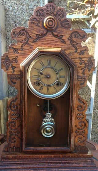 Ansonia Gingerbread Clock Vintage,  Has Key And A Pendulum But No Glass